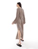 Pieces plisse maxi dress with side slits in stone