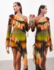 ASOS EDITION paneled one shoulder mini dress in sunset stripe