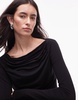 & Other Stories supersoft jersey ruche boat neck top with long sleeves in black