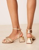 ASOS DESIGN Hummingbird weave detail mid block heel sandals in gold