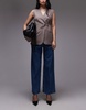 ARKET super soft denim wide leg pants with tailored waistband and pleat front in mid wash blue