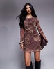 ASOS DESIGN printed paisley mesh slash neck mini cowl dress with back tie detail