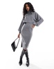 Pieces cropped turtleneck sweater in silver glitter - part of a set