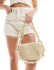 South beach crochet shoulder bag with pearl and shell embellishment