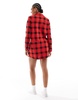 Brave Soul long sleeve red and black check shirt and shorts lounge set