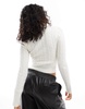 Bershka cable polo neck sweater in ecru