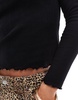 ONLY long sleeve lettuce hem top with pointelle in black