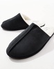 ASOS DESIGN mule slippers in black with faux shearling lining