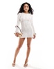 Bershka laddered knit open back mini dress in ecru