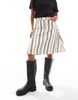 ASOS DESIGN denim awkward length skirt in black and white stripe