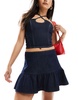 ASOS DESIGN denim tiered mini skirt in dark indigo