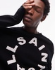 AllSaints Diageo logo distressed knit sweater in black