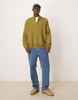 ASOS DESIGN super oversized boxy fit brushed knitted quarter zip sweater in khaki