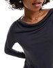 Monki super soft long sleeve boat neck top in charcoal black