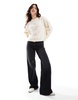 ASOS DESIGN crew neck cardigan with gold button detail in cream
