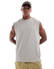 ASOS DESIGN oversized textured tank top in stone with back print
