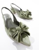 ASOS DESIGN Wide Fit Symphony bow slingback mid block heeled shoes in sage green velvet