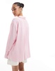 Bershka oversized linen mix shirt in pink