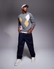 ASOS DESIGN knitted crew neck sweater with argyle pattern in gray