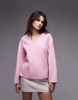 ARKET light double wool cocoon top with long sleeves in pink