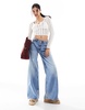 Bershka crochet v-neck top in ecru