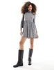 Miss Selfridge funnel neck ribbed smock mini dress in gray
