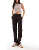 Bershka straight leg tailored pants in brown pinstripe