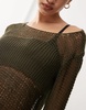 Edikted asymmetric open knit top in olive