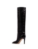 Charcoal Leather Stiletto Boots With Crocodile Print