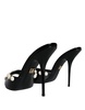 Black Leather Pearls Slides Sandals Shoes