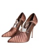 Brown Mesh Viscose Ankle Strap Pumps Shoes