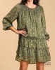 casey paisley & lurex tiered mini dress in olive