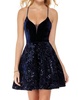 sequin lace up back mini dress in navy