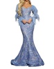 lace mermaid evening dress in blue