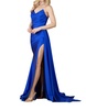 lycra fitted strapless slit gown in royal blue