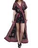 border & floral print maxi romper in black