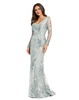 embellished v neck illusion long sleeve gown