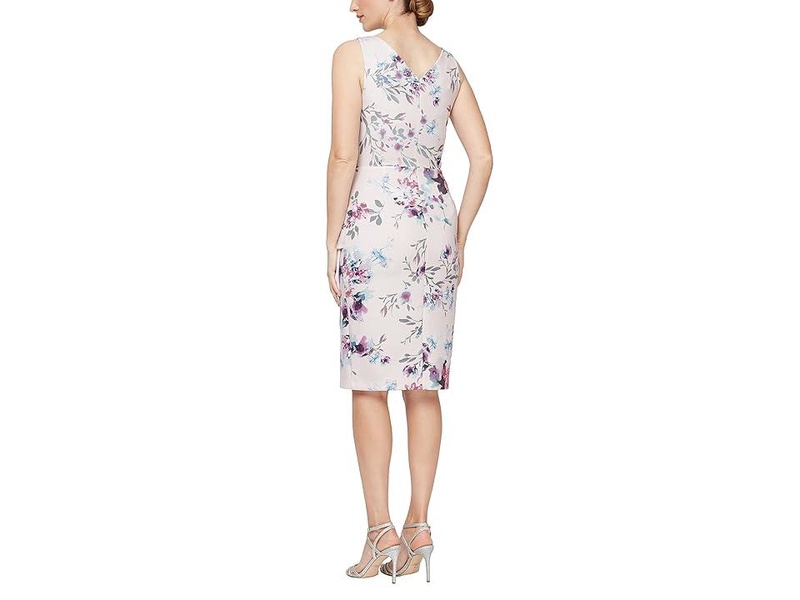 Short Printed Sheath Dress with Hip Embellishment