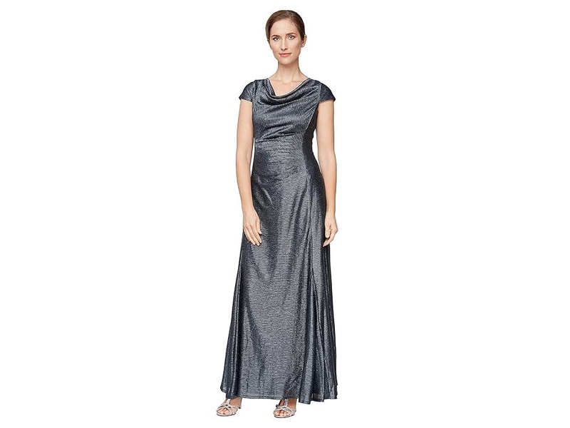Long A-Line Metallic Knit Gown