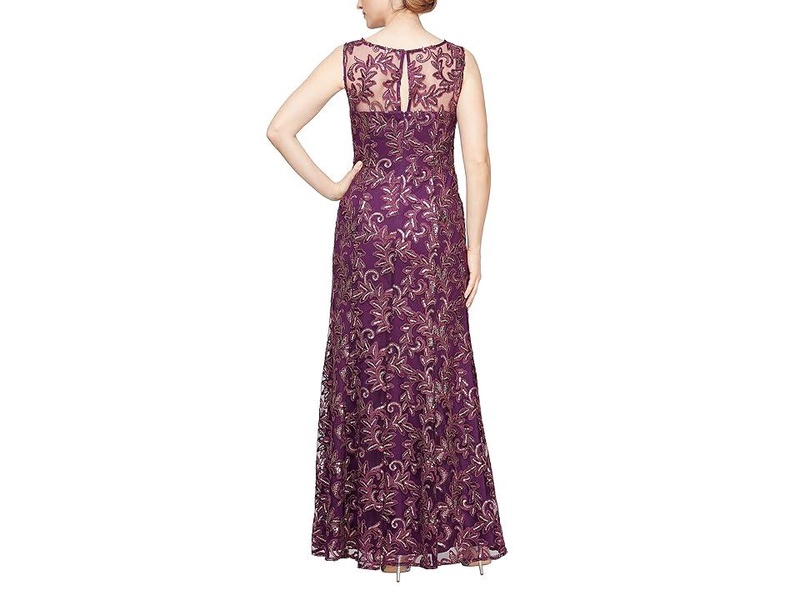 Long Embroidered Gown with Sweetheart Illusion Neckline and Chiffon Shawl