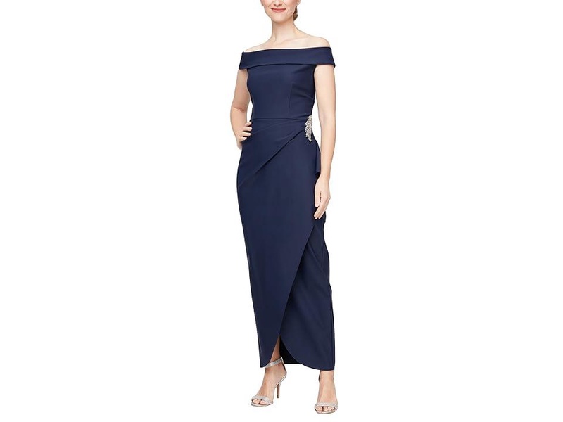 Long Compression Off-the-Shoulder Dress with Hip Embellishment