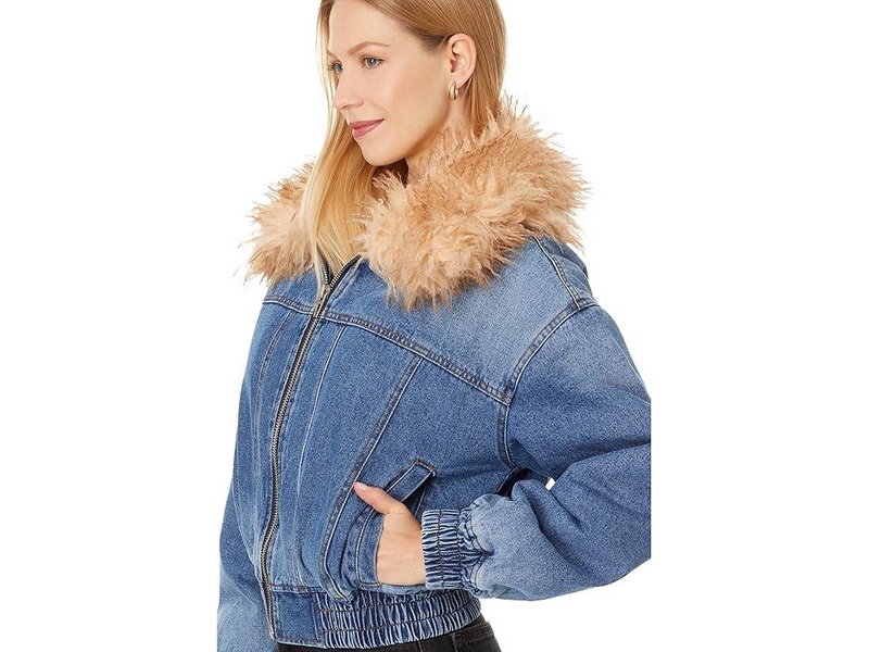 Denim Bomber Jacket With Faux Fur Collar