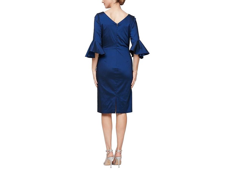 Short Sheath Dress w/Shoulder Floral Detail & Bell Sleeves