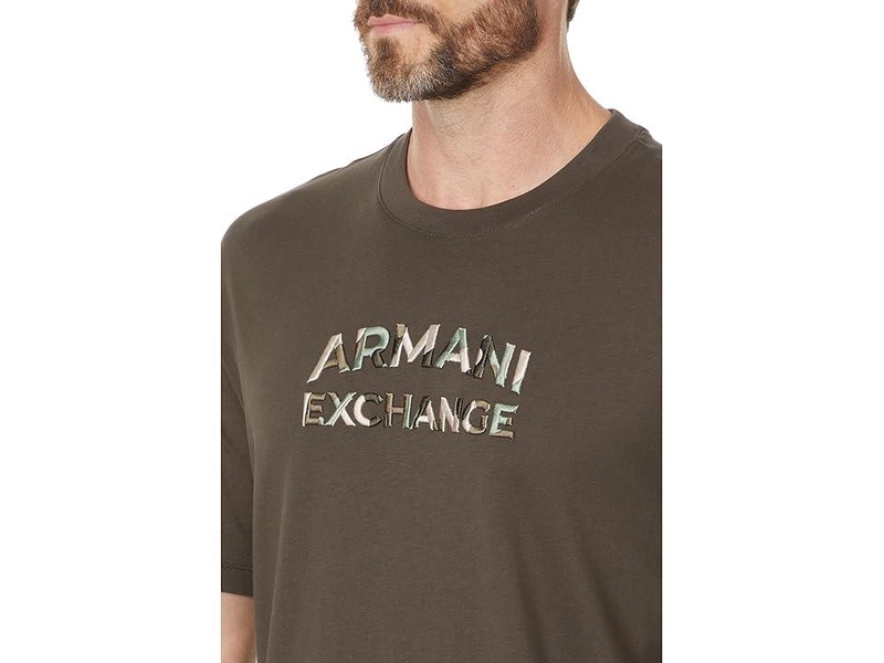 Embroidered Camo Armani Exchange Logo Regular Fit Tee