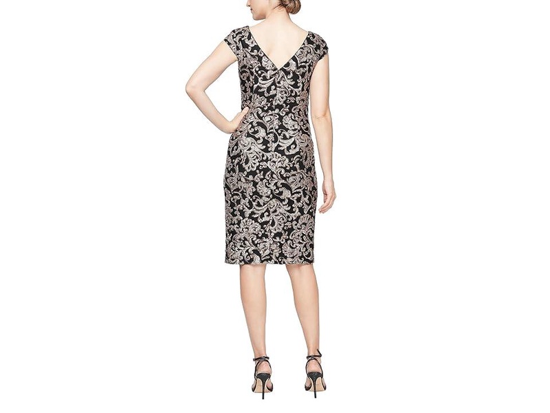 Short Embroidered Sequins Sheath Dress with Cap Sleeves