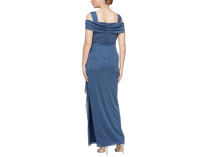 Long Cold Shoulder Dress with Cowl Neckline