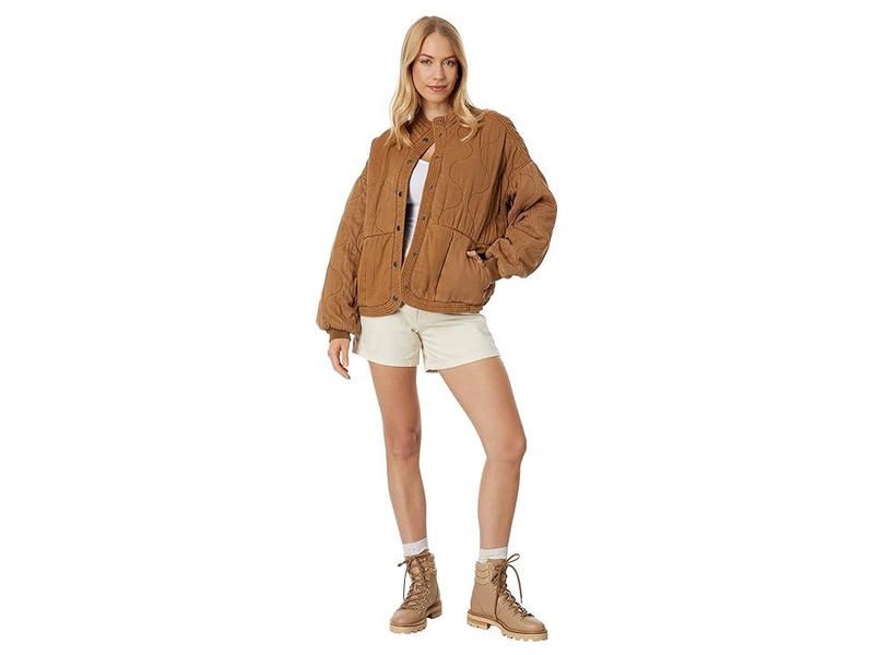 Drop Shoulder Quilted Jacket in Chai Tea