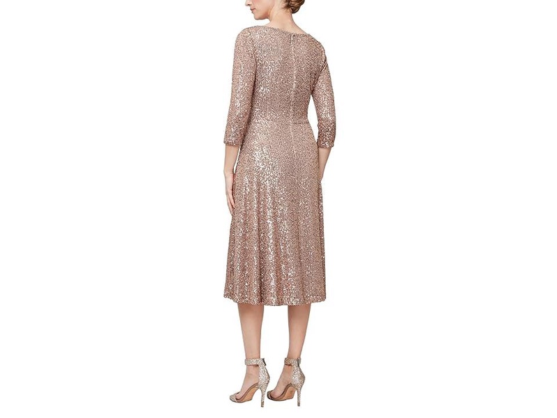 Midi Length A-Line Dress with Surplice Neckline and 3/4 Sleeves
