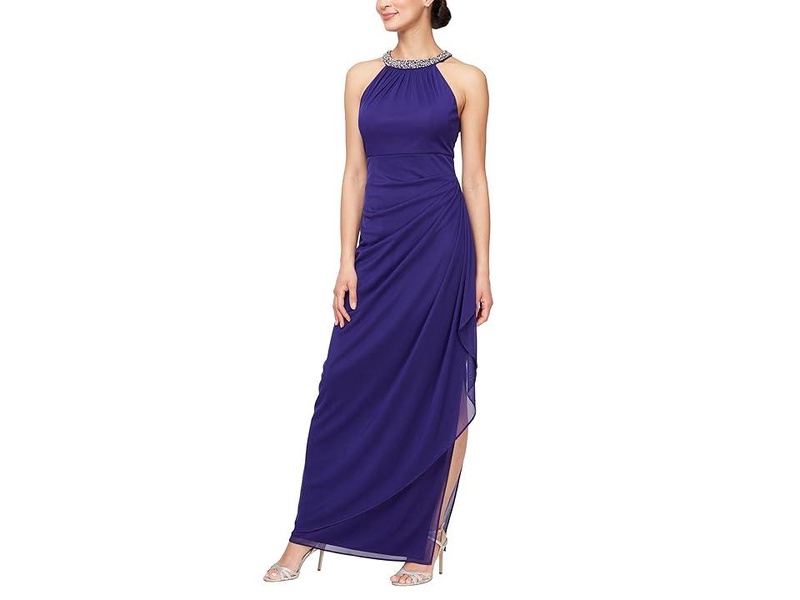 Long Mesh with Beaded Halter Neckline
