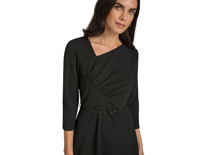 Scuba Crepe Asym Rouched Neck Midi With Belt